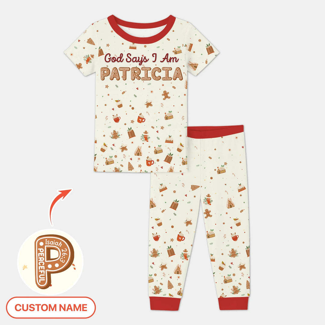 GingerBread God Says I Am Custom Name Two Piece Short Sleeve Pajama Set