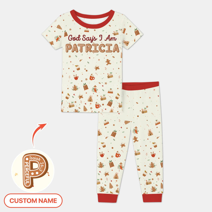 GingerBread God Says I Am Custom Name Two Piece Short Sleeve Pajama Set