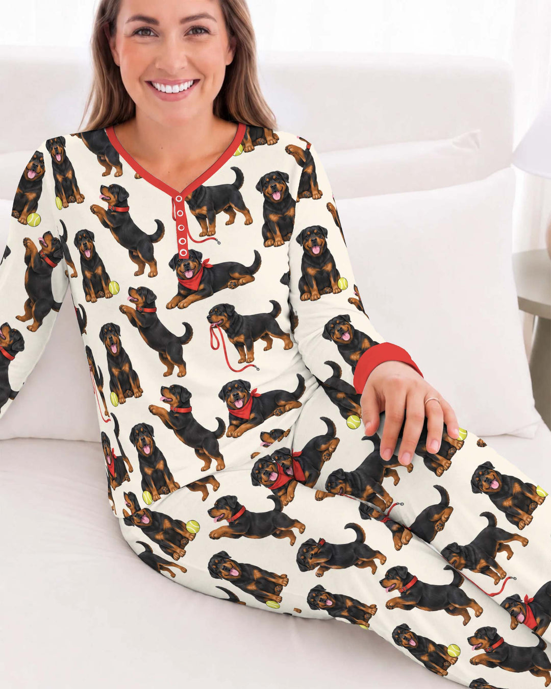 Playful Rottweiler Puppies Bamboo Women Pajama Set