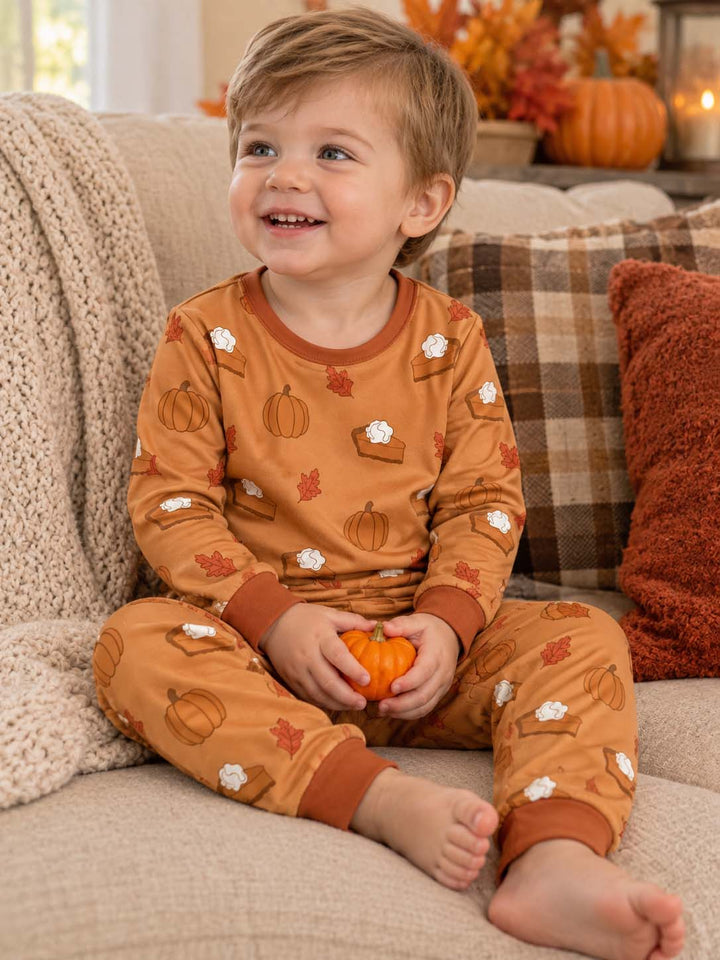 Pumpkin Pie Fall Pattern Bamboo Two Piece Long Sleeve Pajama Set