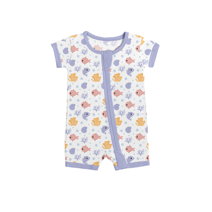 Purple Fishes Shorty Zippered Romper