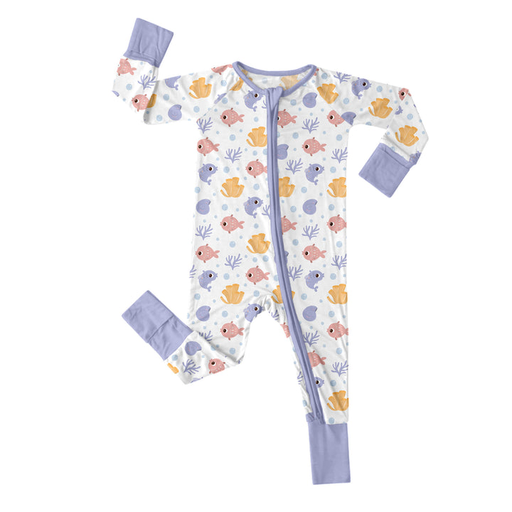 Purple Fishes Convertible Zippered Romper