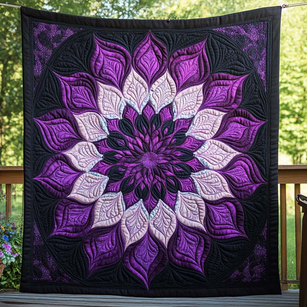 Purple Floral Mandala Bamboo Quilt Blanket