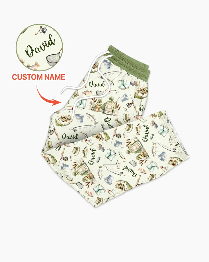 Custom Name Fishing Day Daddy & Me Matching Bamboo Men's Pajama Set