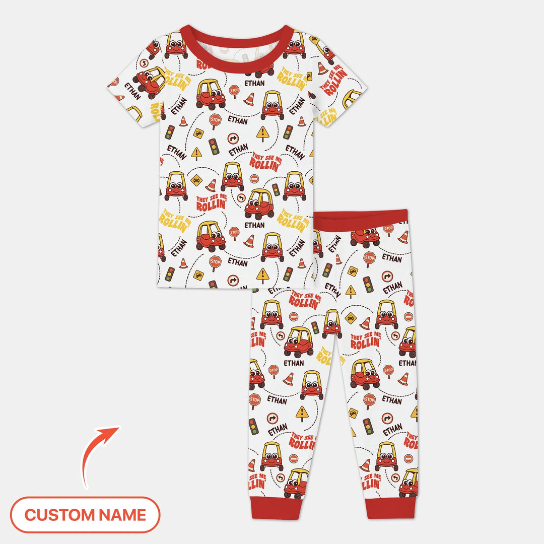 Custom Name They See Me Roliin' Two Piece Short Sleeve Pajama Set , Custom Name They See Me Roliin' Two Piece Short Sleeve Pajama Set - 12-18M