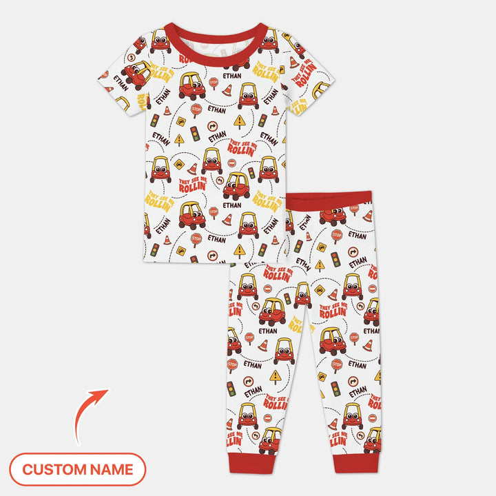 Custom Name They See Me Roliin' Two Piece Short Sleeve Pajama Set , Custom Name They See Me Roliin' Two Piece Short Sleeve Pajama Set - 12-18M