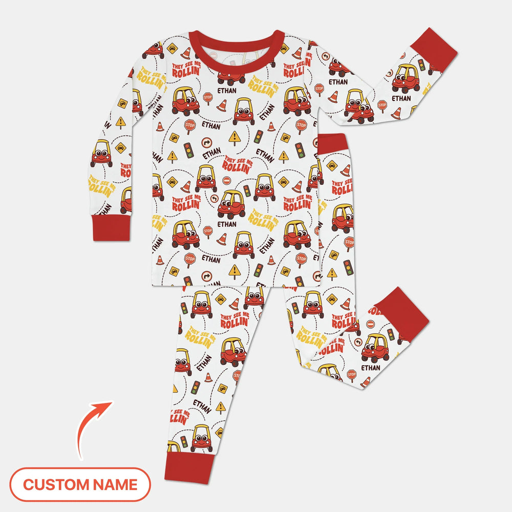 Custom Name They See Me Roliin' Two Piece Long Sleeve Pajama Set , Custom Name They See Me Roliin' Two Piece Long Sleeve Pajama Set - 12-18M