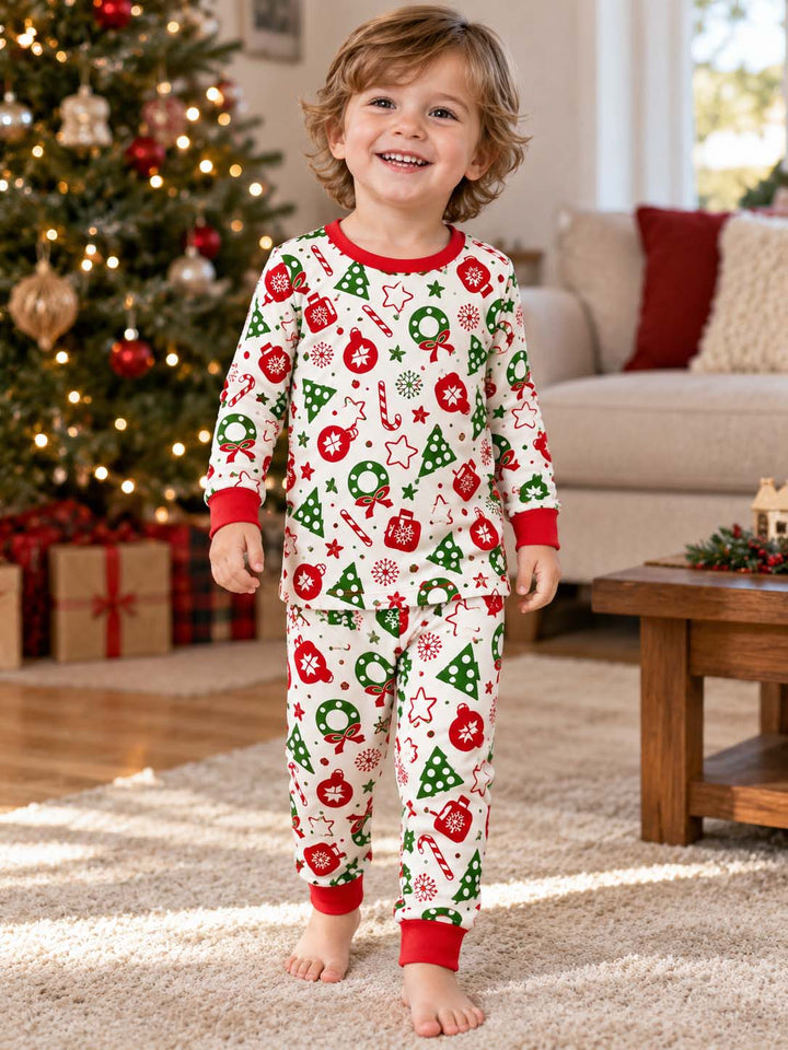 Red Green Christmas Icons Bamboo Two Piece Long Sleeve Pajama Set