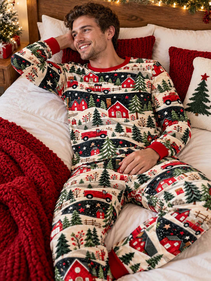 Red Truck Winter Village Bamboo Men's Pajama Set