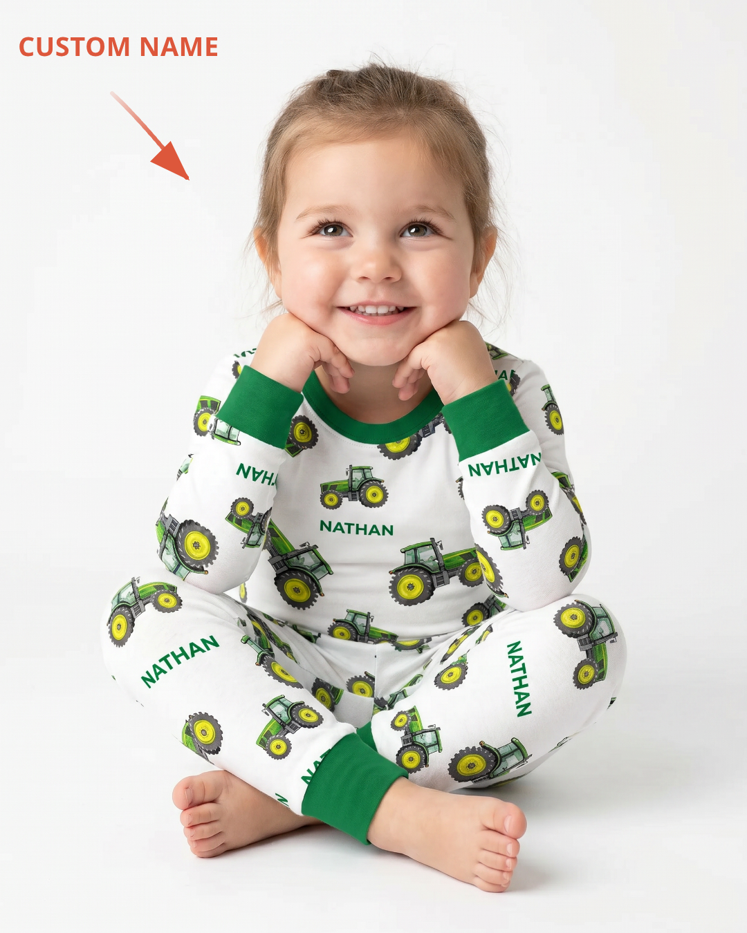 Custom Name Green Tractors Matching Daddy & Me Bamboo Two Piece Long Sleeve Pajama Set