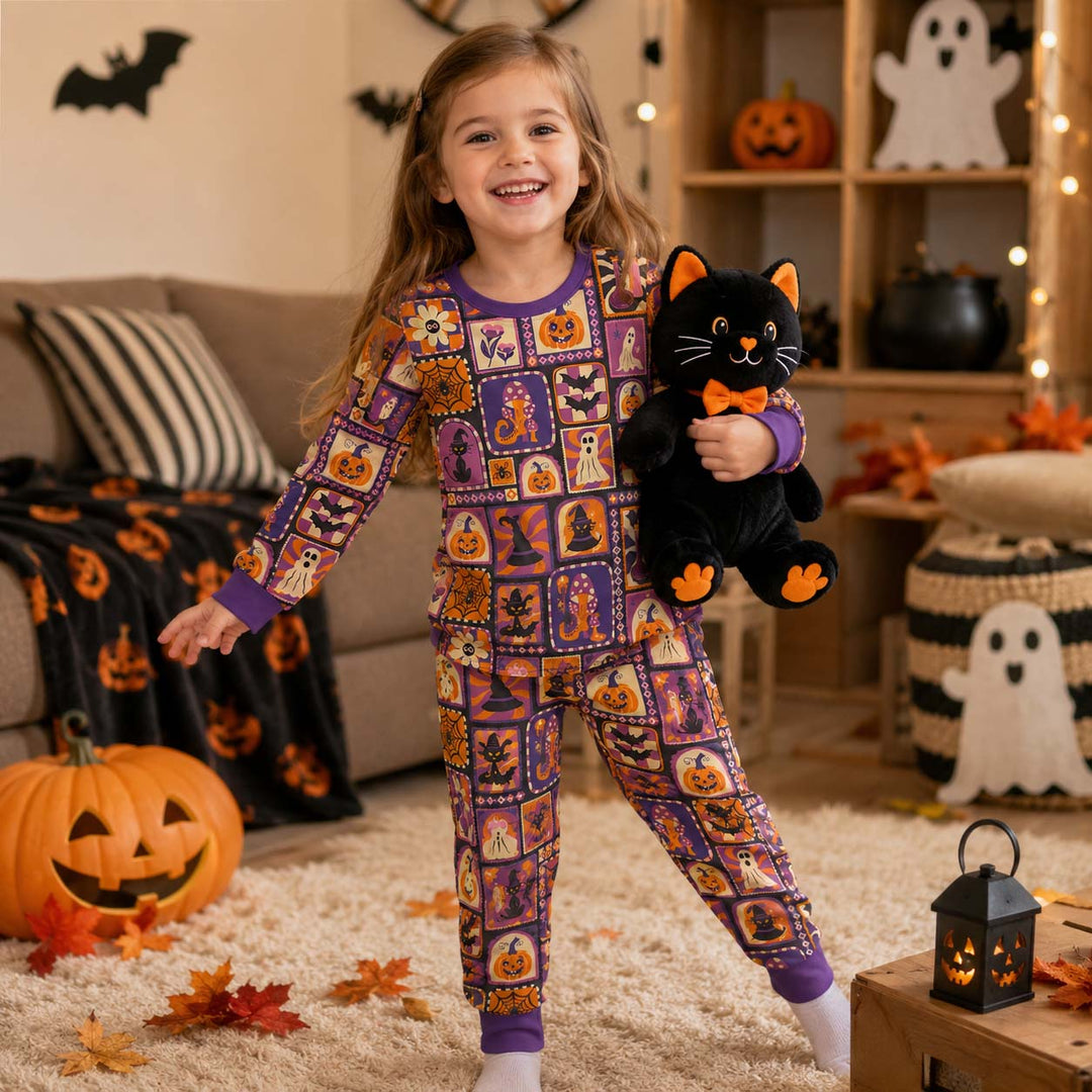 Retro Halloween Collage Bamboo Two Piece Long Sleeve Pajama Set