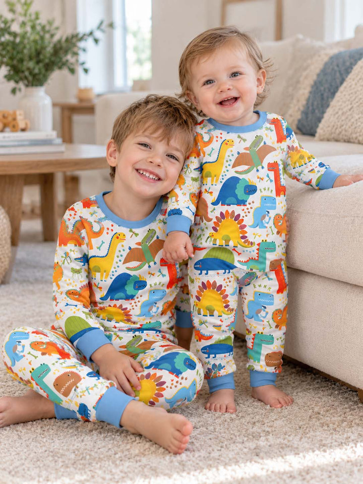 Roaring Dinosaur World Bamboo Two Piece Long Sleeve Pajama Set