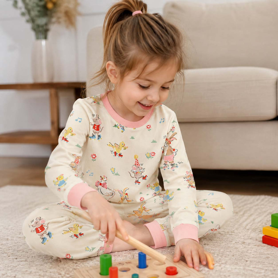 Roller Skating Friends Bamboo Two Piece Long Sleeve Pajama Set