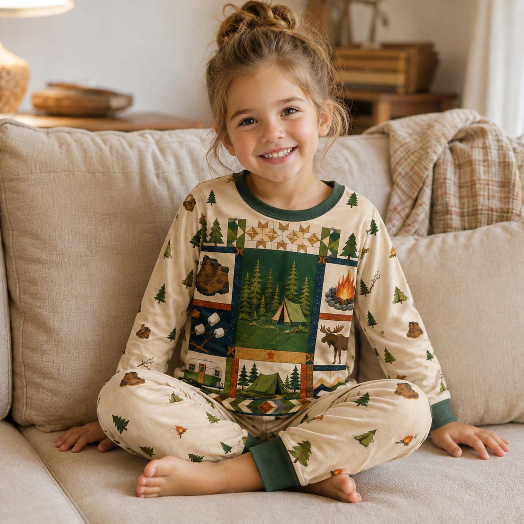 Rustic Camping Adventure Bamboo Two Piece Long Sleeve Pajama Set