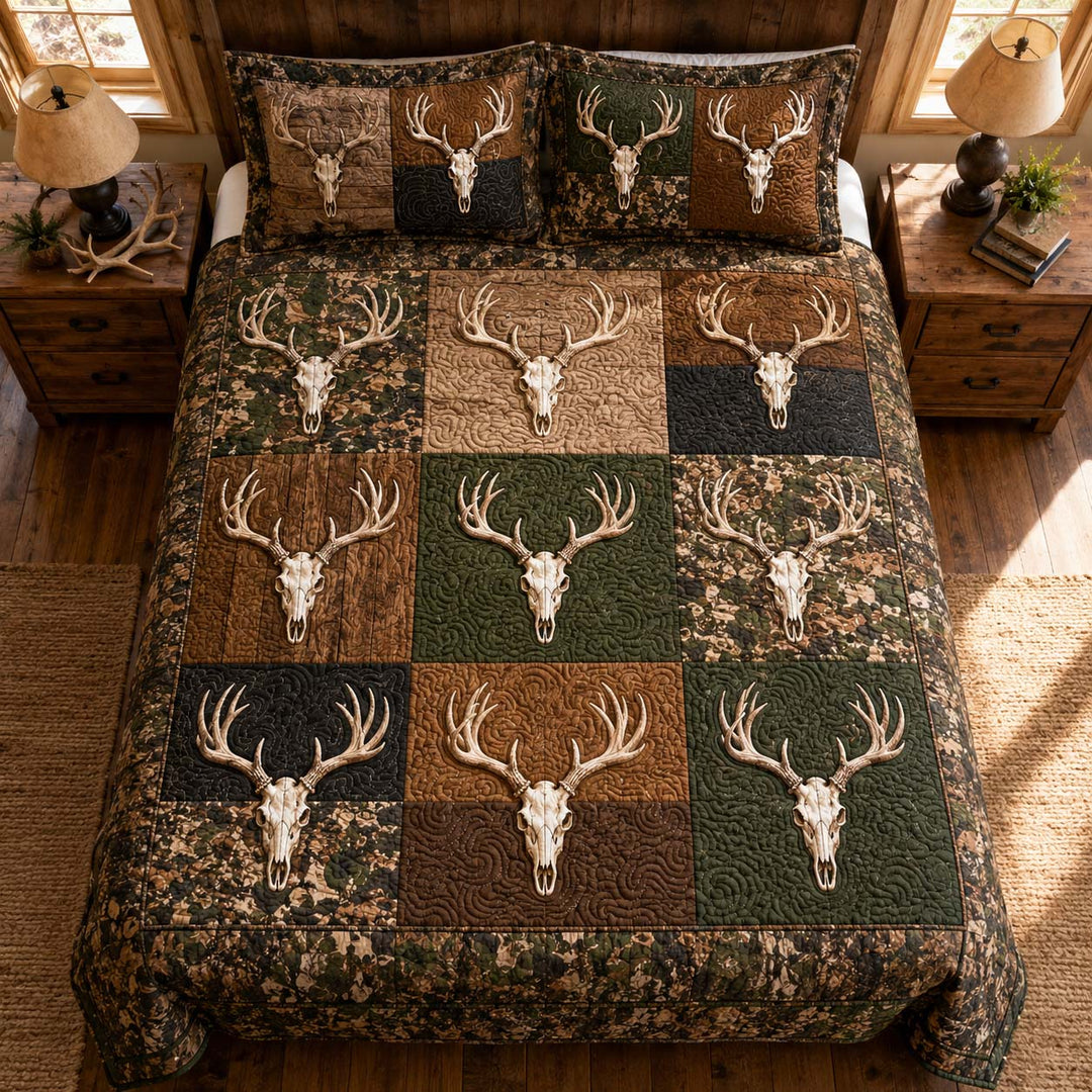 Rustic Deer Skull Patchwork Bamboo Quilt Bedding Set