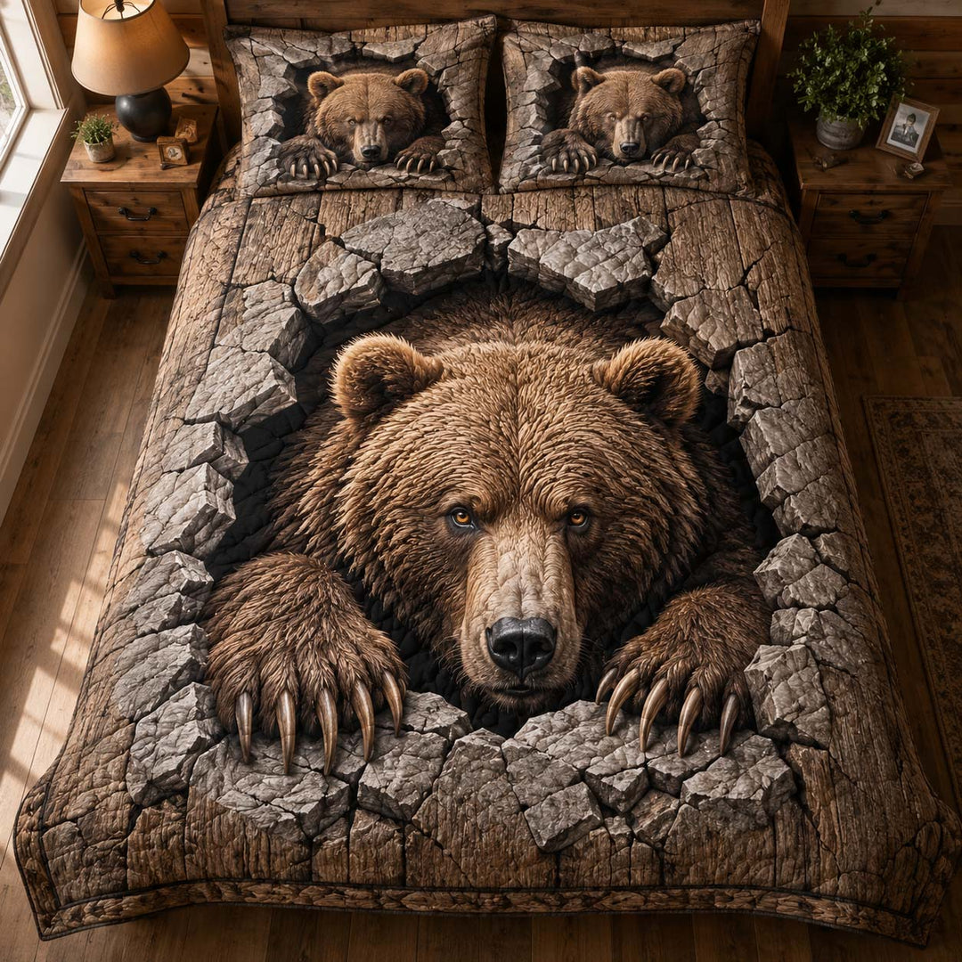 Rustic Grizzly Bear Bamboo Quilt Bedding Set