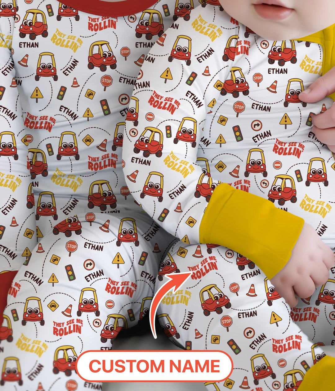 Custom Name They See Me Roliin' Two Piece Long Sleeve Pajama Set , Custom Name They See Me Roliin' Two Piece Long Sleeve Pajama Set - 12-18M