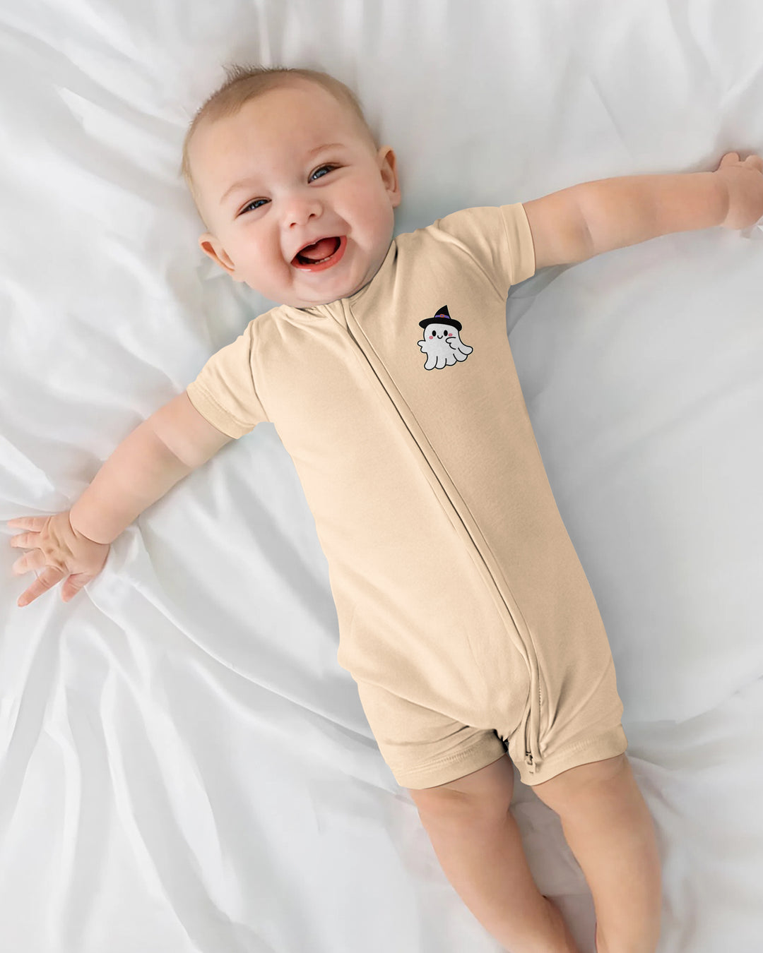 Personalized Halloween Baby Girl's Little Boo Bamboo Shorty Zippy
