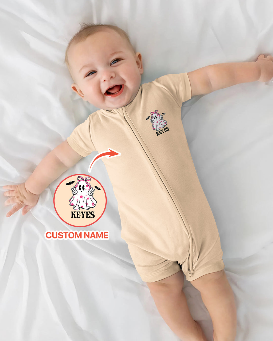 Personalized My First Halloween Pink Coquette Ghost Girl Bamboo Shorty Zippy