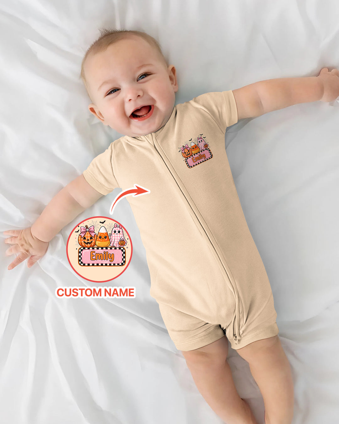Personalized Spooky Baby Pink Halloween Bamboo Shorty Zippy