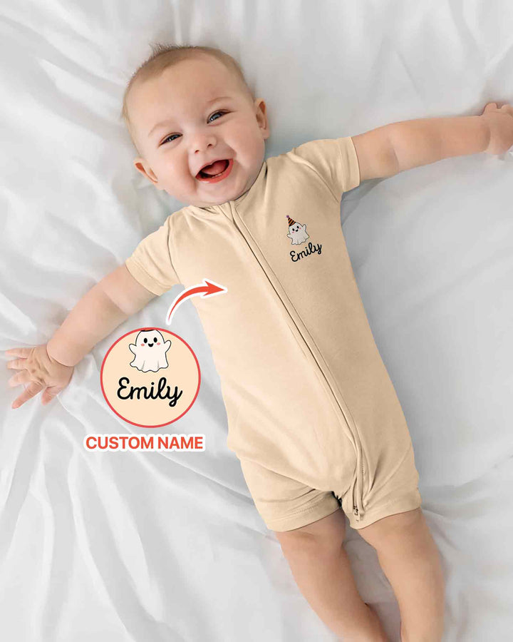 Personalized Baby Boo Ghost Pumpkin My First Halloween Bamboo Shorty Zippy
