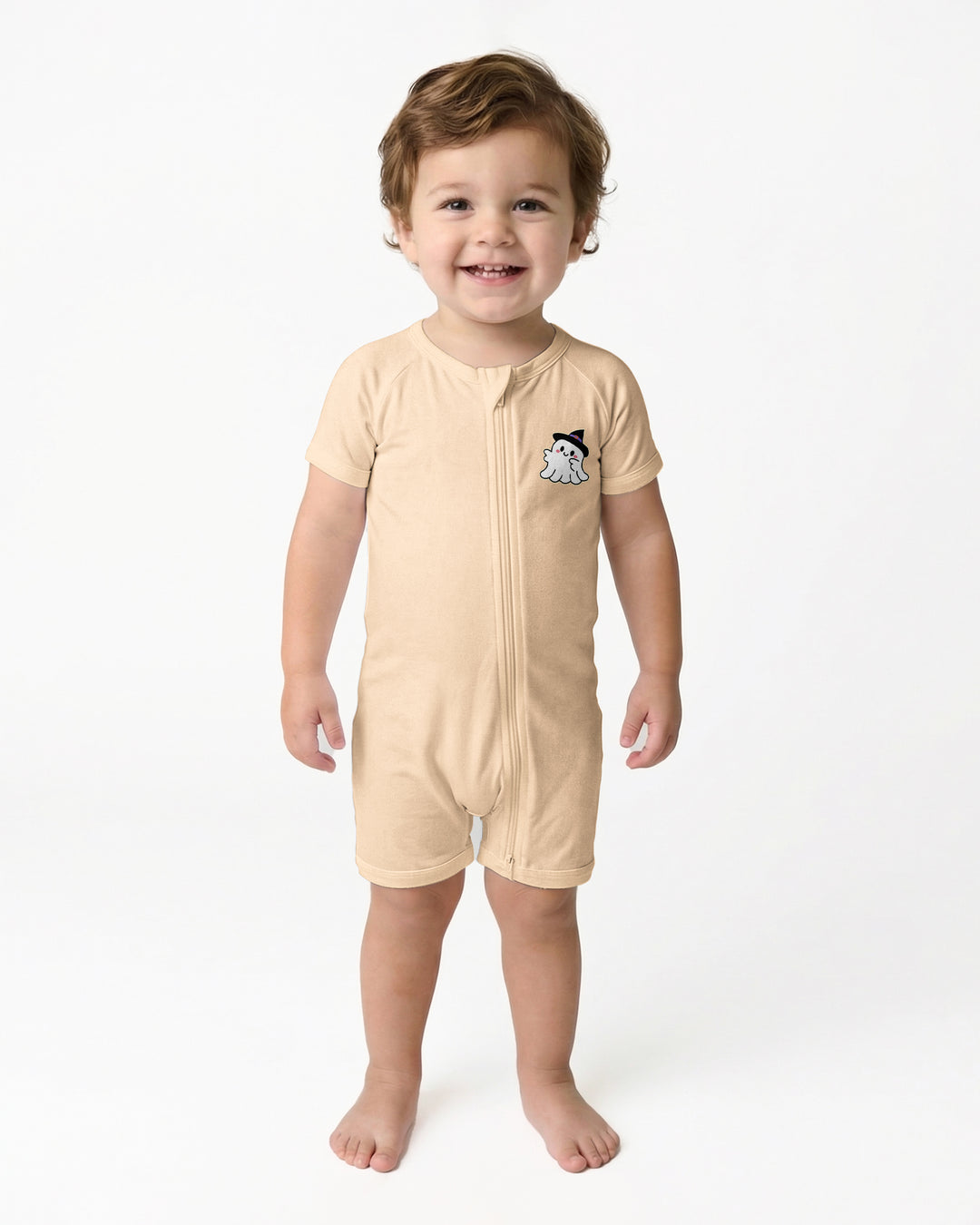 Personalized Halloween Baby Girl's Little Boo Bamboo Shorty Zippy