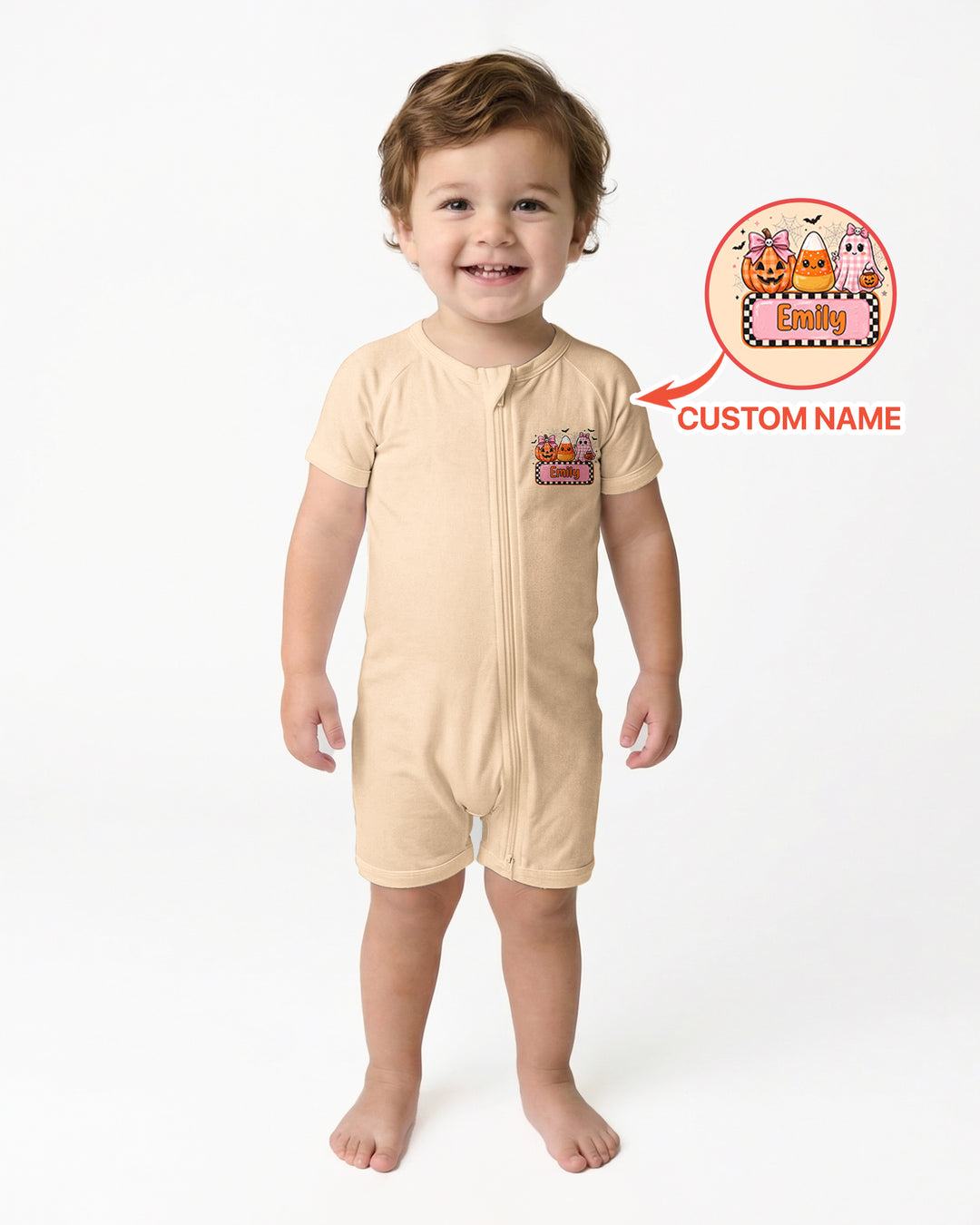 Personalized Spooky Baby Pink Halloween Bamboo Shorty Zippy