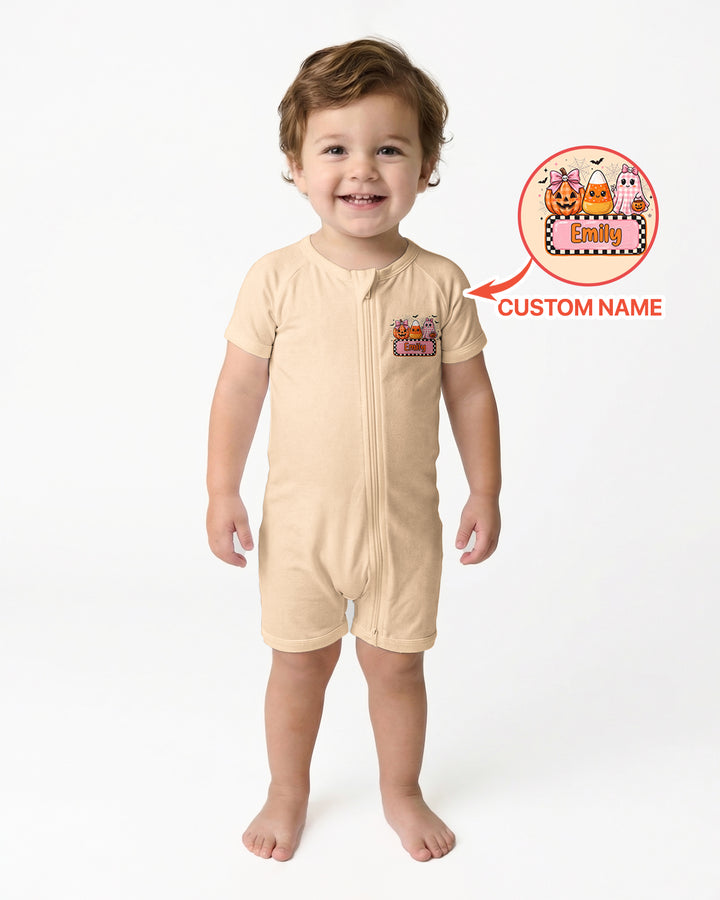 Personalized Spooky Baby Pink Halloween Bamboo Shorty Zippy