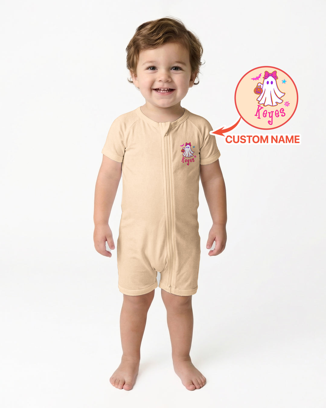 Personalized Coquette Ghost Halloween Bamboo Shorty Zippy