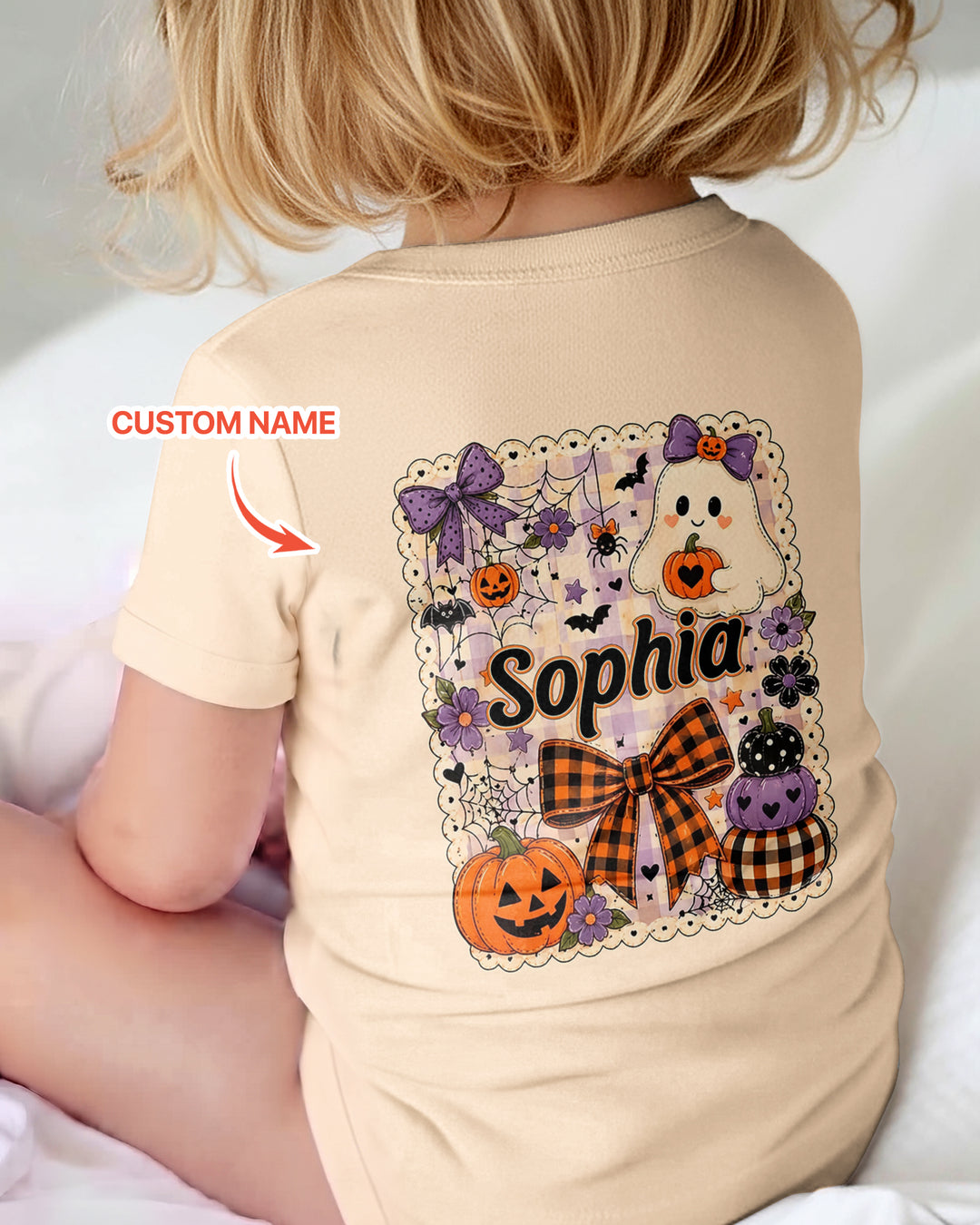 Custom Name Cute Ghost Pumpkin Spooky Season Bamboo Bodysuit