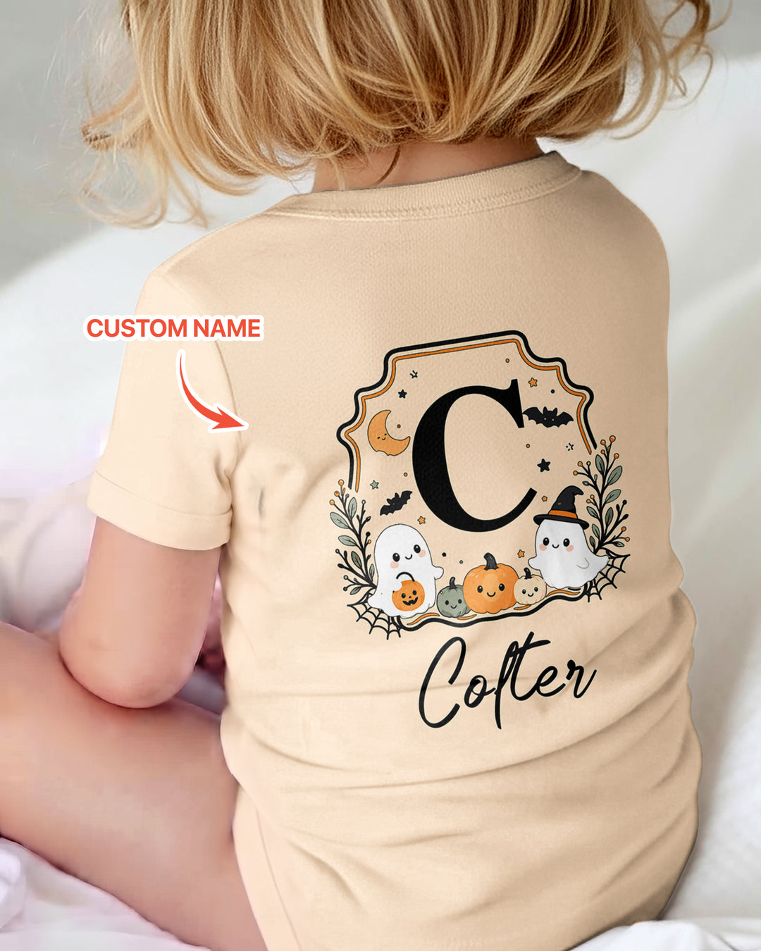 Custom Monogram Ghost Pumpkin Bamboo Bodysuit