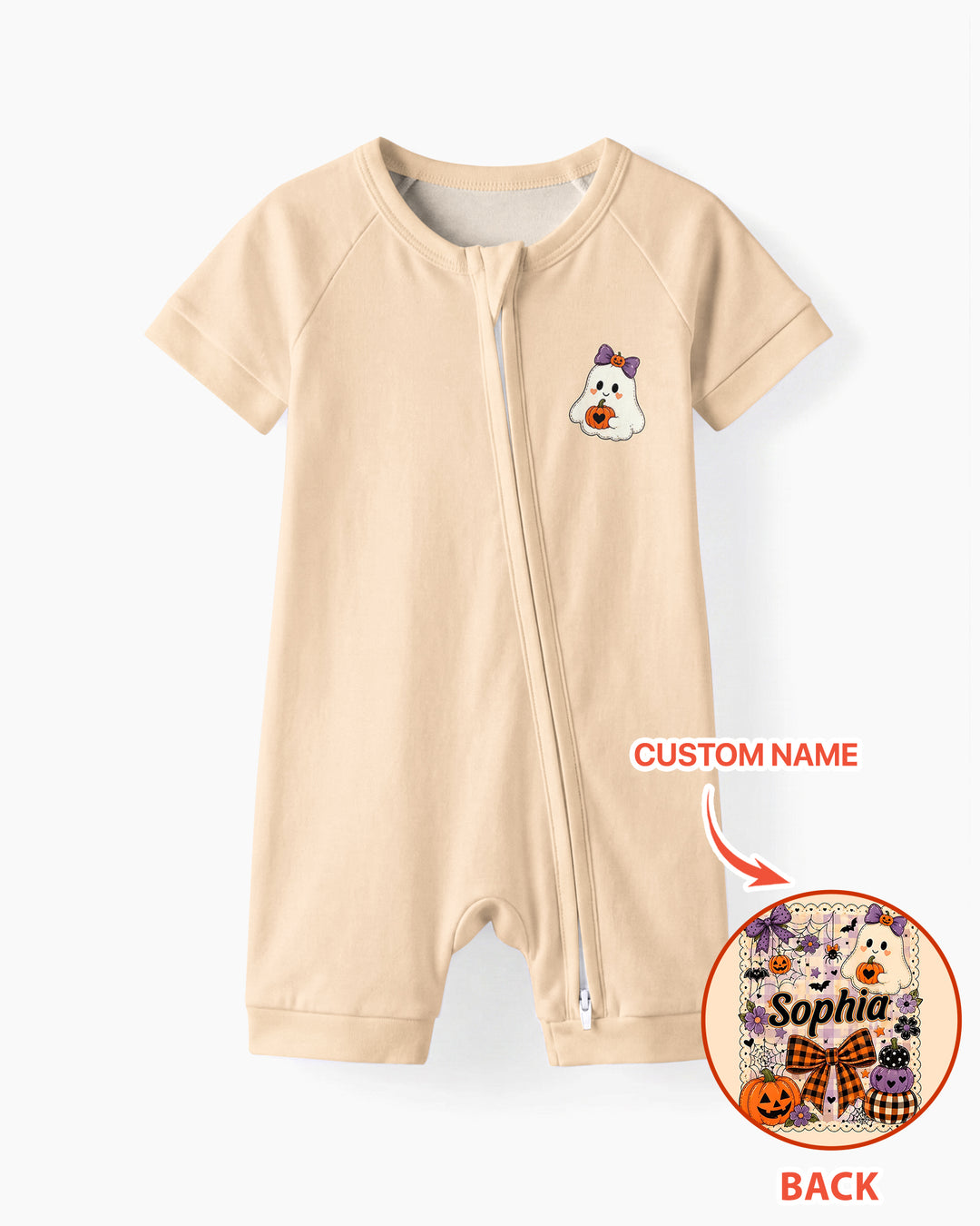 Custom Name Cute Ghost Pumpkin Spooky Season Bamboo Shorty Zippy