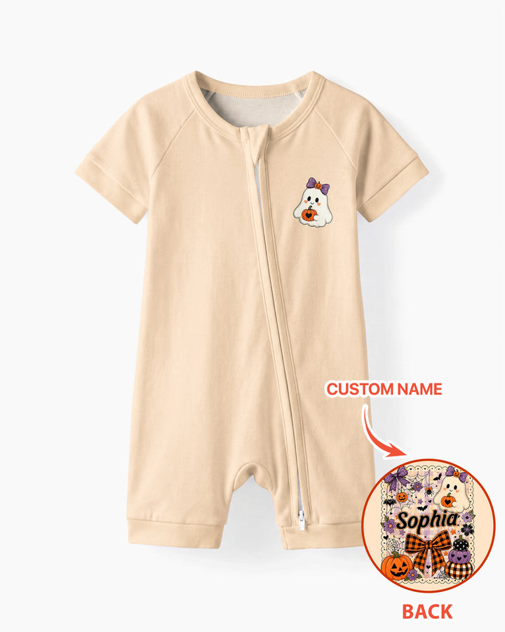 Custom Name Cute Ghost Pumpkin Spooky Season Bamboo Shorty Zippy