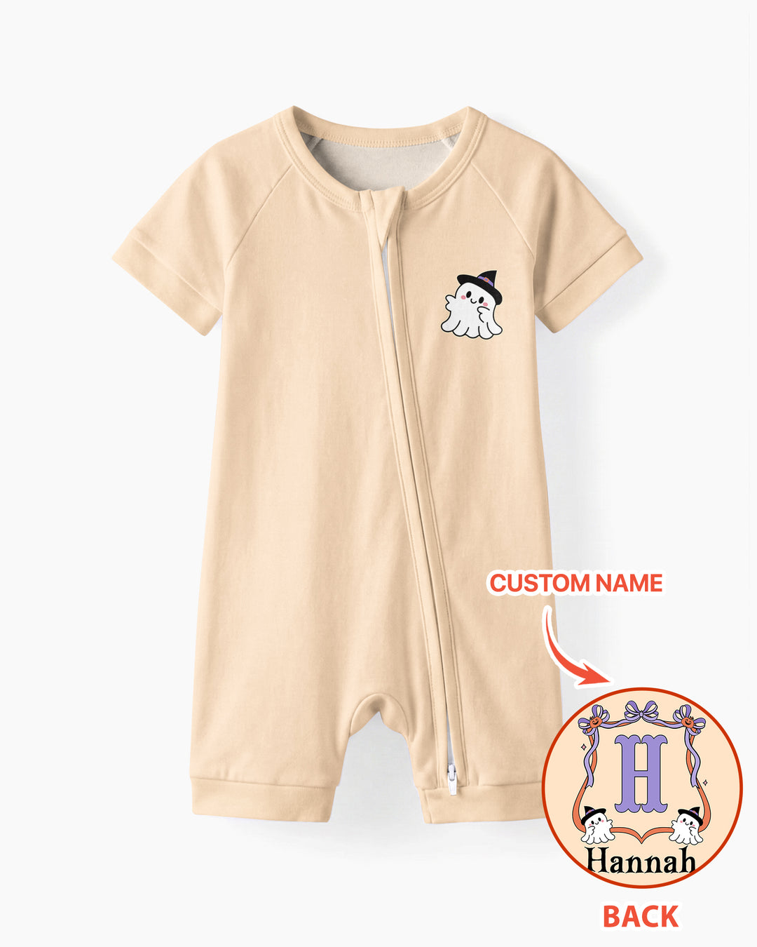 Personalized Halloween Baby Girl's Little Boo Bamboo Shorty Zippy