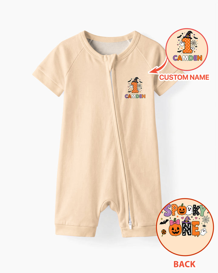 Personalized Name 1st Halloween Pumpkin Ghost Spooky One Birthday Bamboo Shorty Zippy
