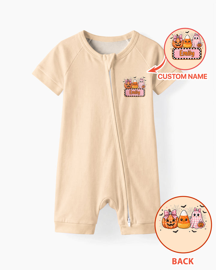 Personalized Spooky Baby Pink Halloween Bamboo Shorty Zippy