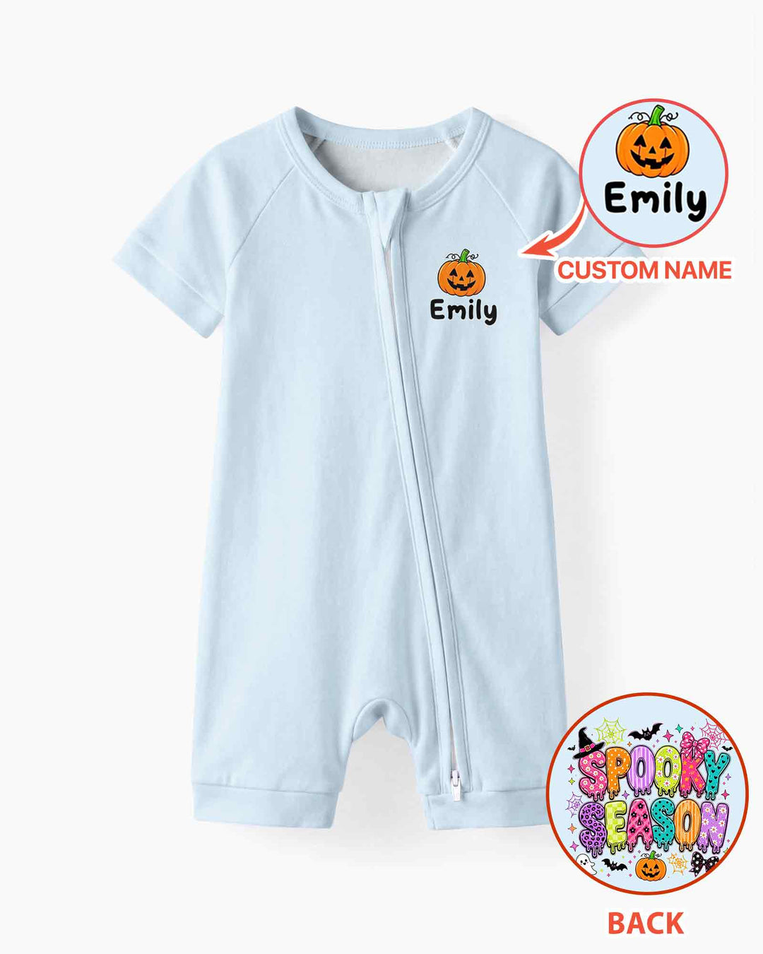 Personalized Spooky Season Pumpkin Ghost Bamboo Shorty Zippy
