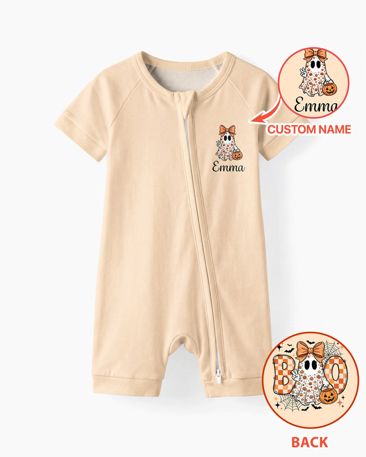 Personalized Baby Girl Halloween Ghost Bamboo Shorty Zippy