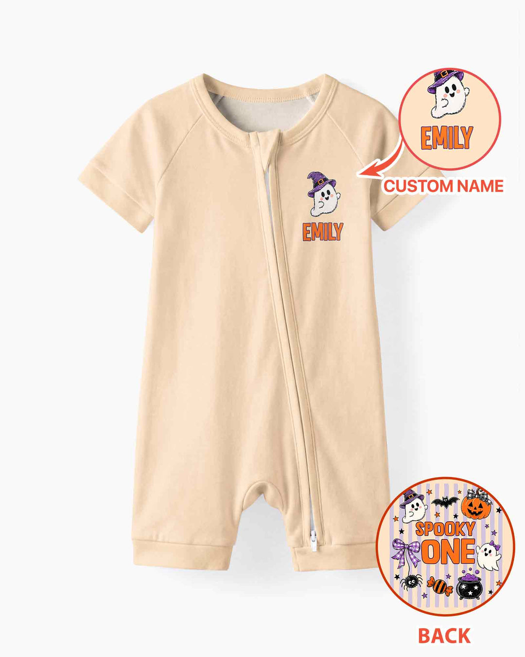Personalized My First Halloween Baby Ghost Bamboo Shorty Zippy