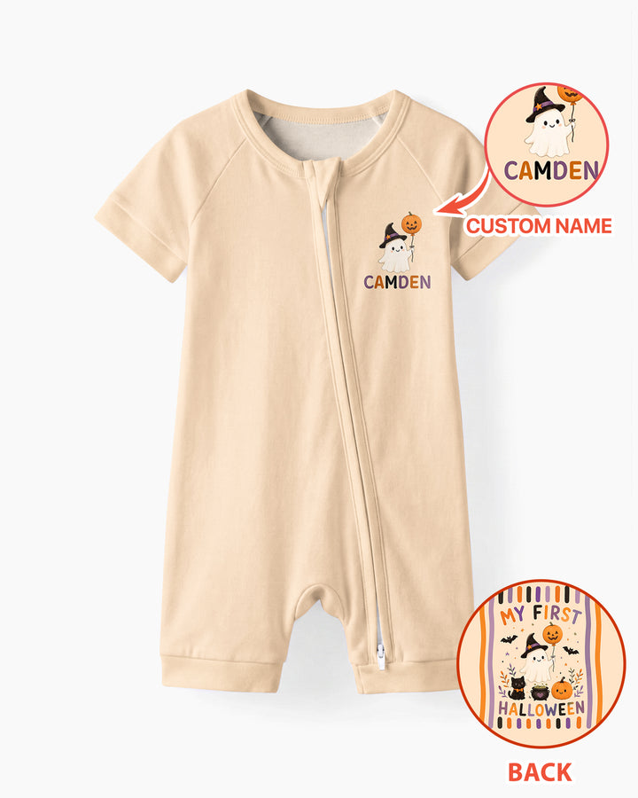 Personalized Name 1st Halloween Ghost Bamboo Shorty Zippy