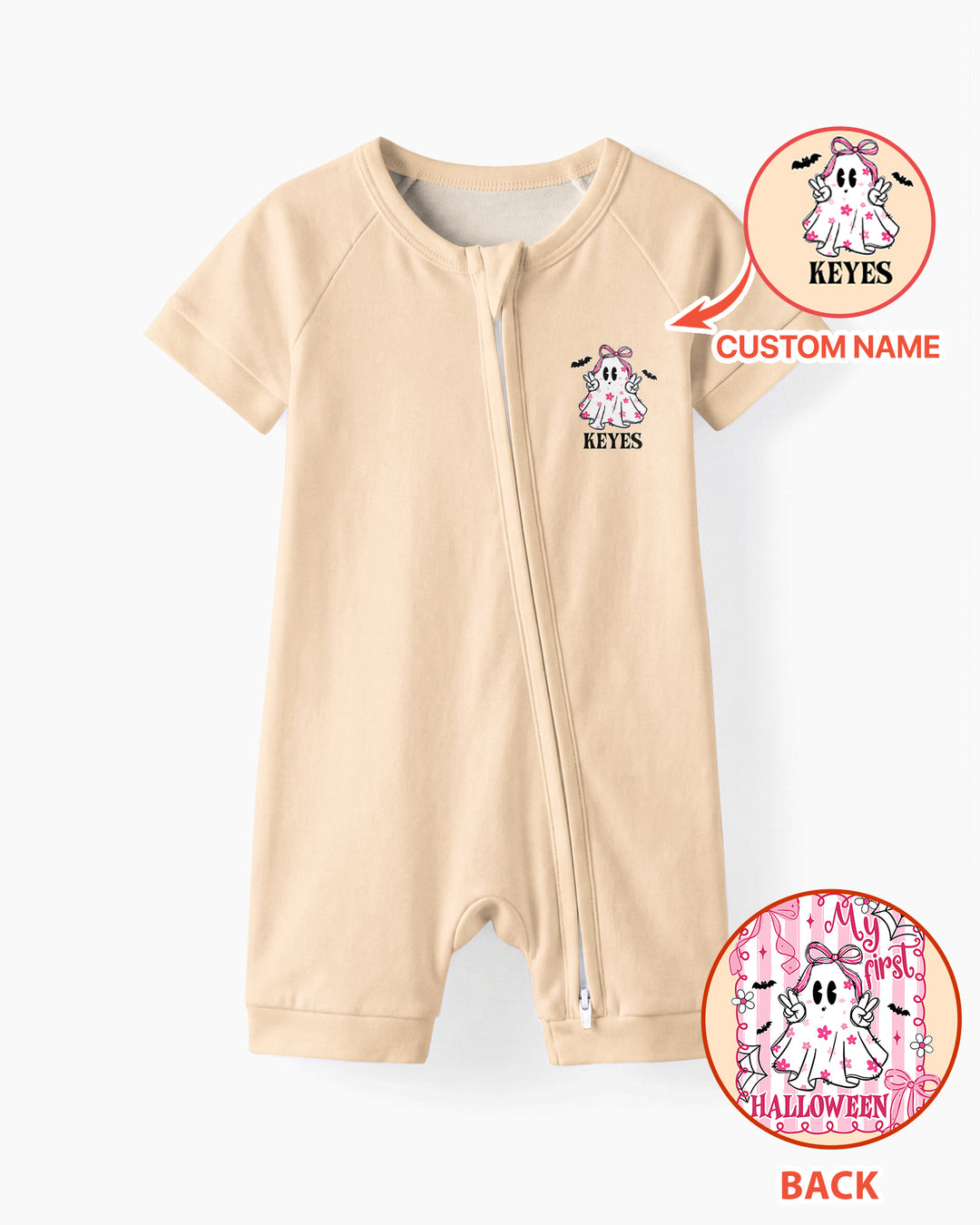 Personalized My First Halloween Pink Coquette Ghost Girl Bamboo Shorty Zippy