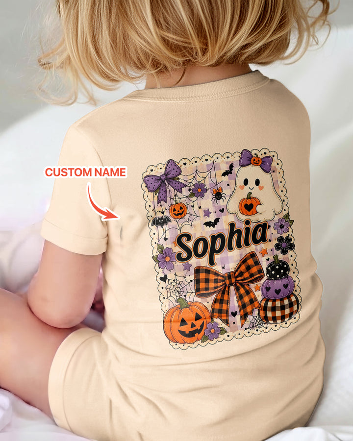 Custom Name Cute Ghost Pumpkin Spooky Season Bamboo Shorty Zippy