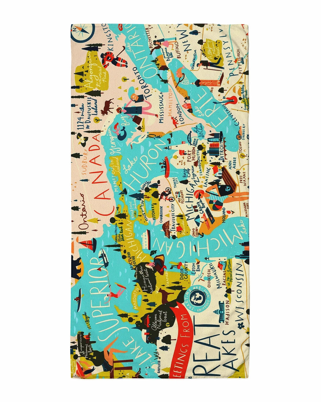 Great Lakes Explorer Map Bamboo Beach Towel