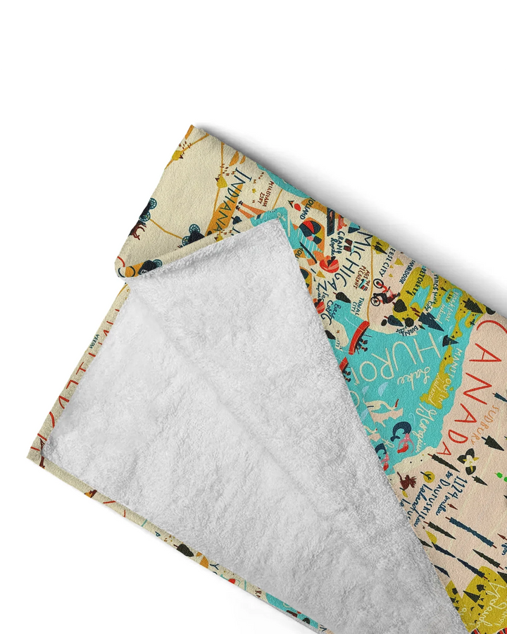 Great Lakes Explorer Map Bamboo Beach Towel