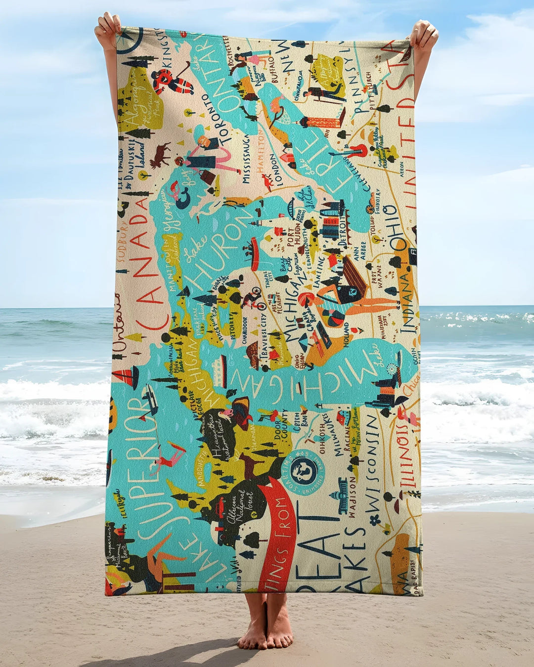 Great Lakes Explorer Map Bamboo Beach Towel