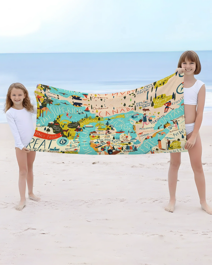 Great Lakes Explorer Map Bamboo Beach Towel