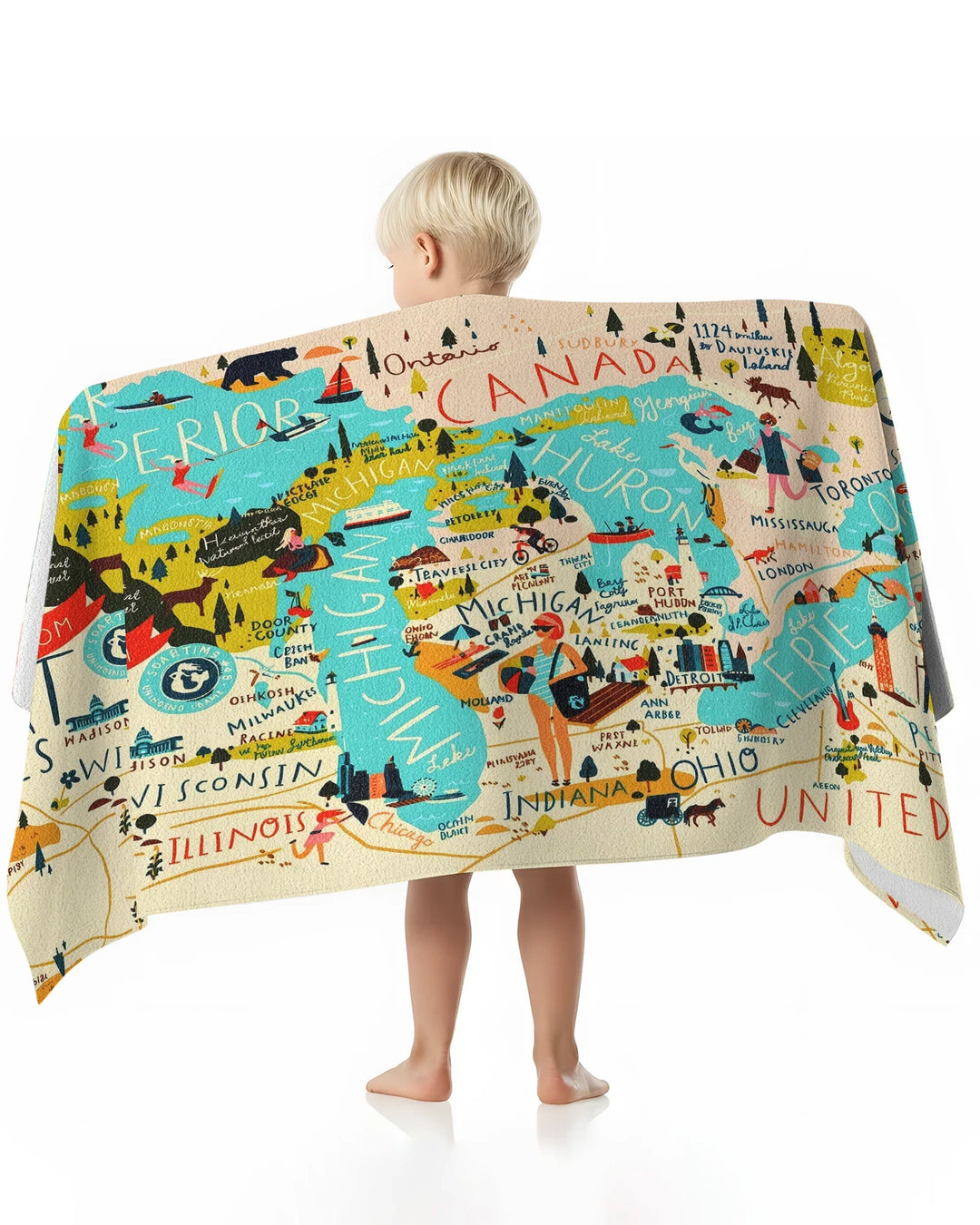 Great Lakes Explorer Map Bamboo Beach Towel