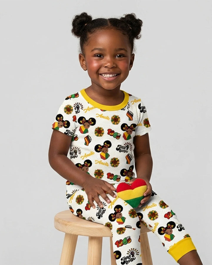 Custom Name Bloom in Freedom Bamboo Two Piece Short Sleeve Pajama Set