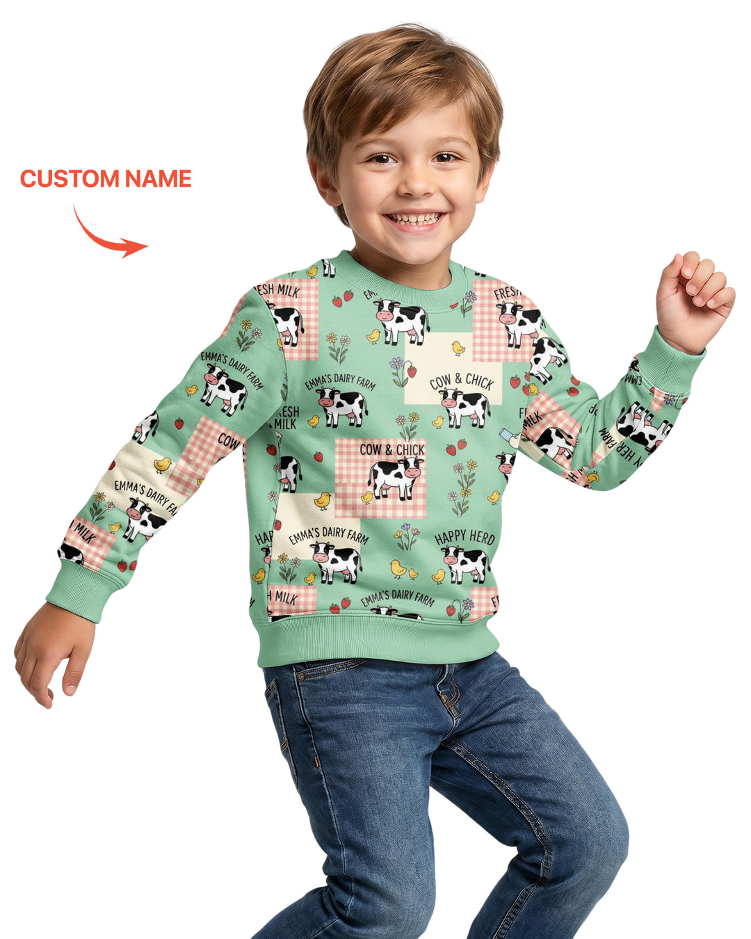 Custom Name Minty Farm And A Tiny Chick Bamboo Crewneck Sweatshirt