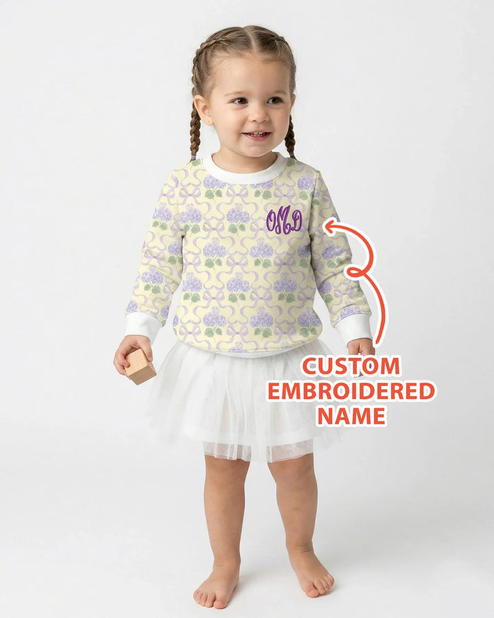Personalisierbares Sweatshirt mit bestickter Hortensie „Welcome Home“ aus Bambus